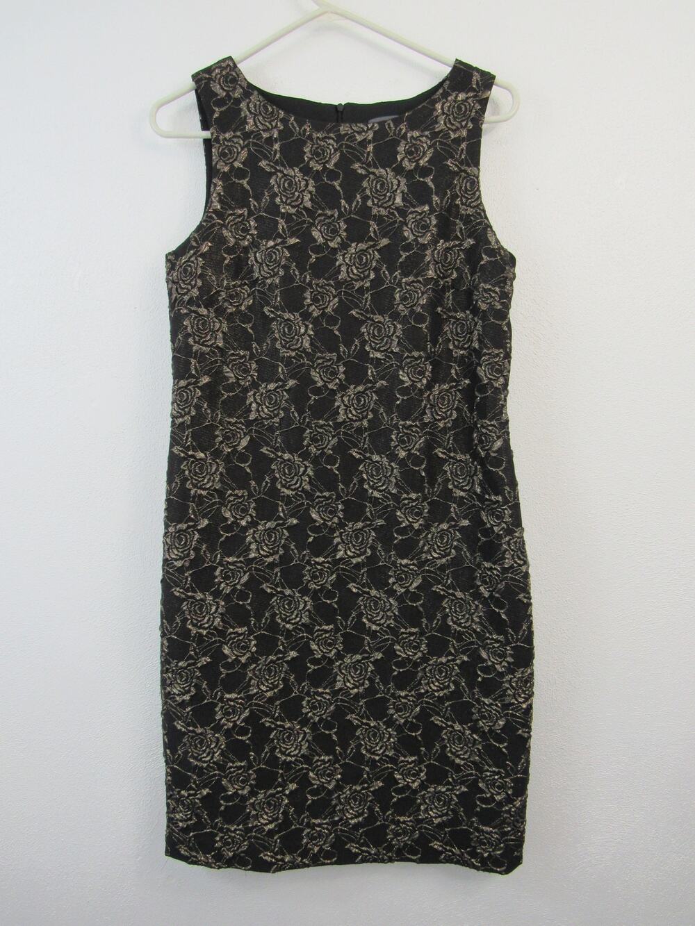 Donna Ricco Size 6 Womens Black Gold Floral Fit+Flare Dress Sleeveless Textured